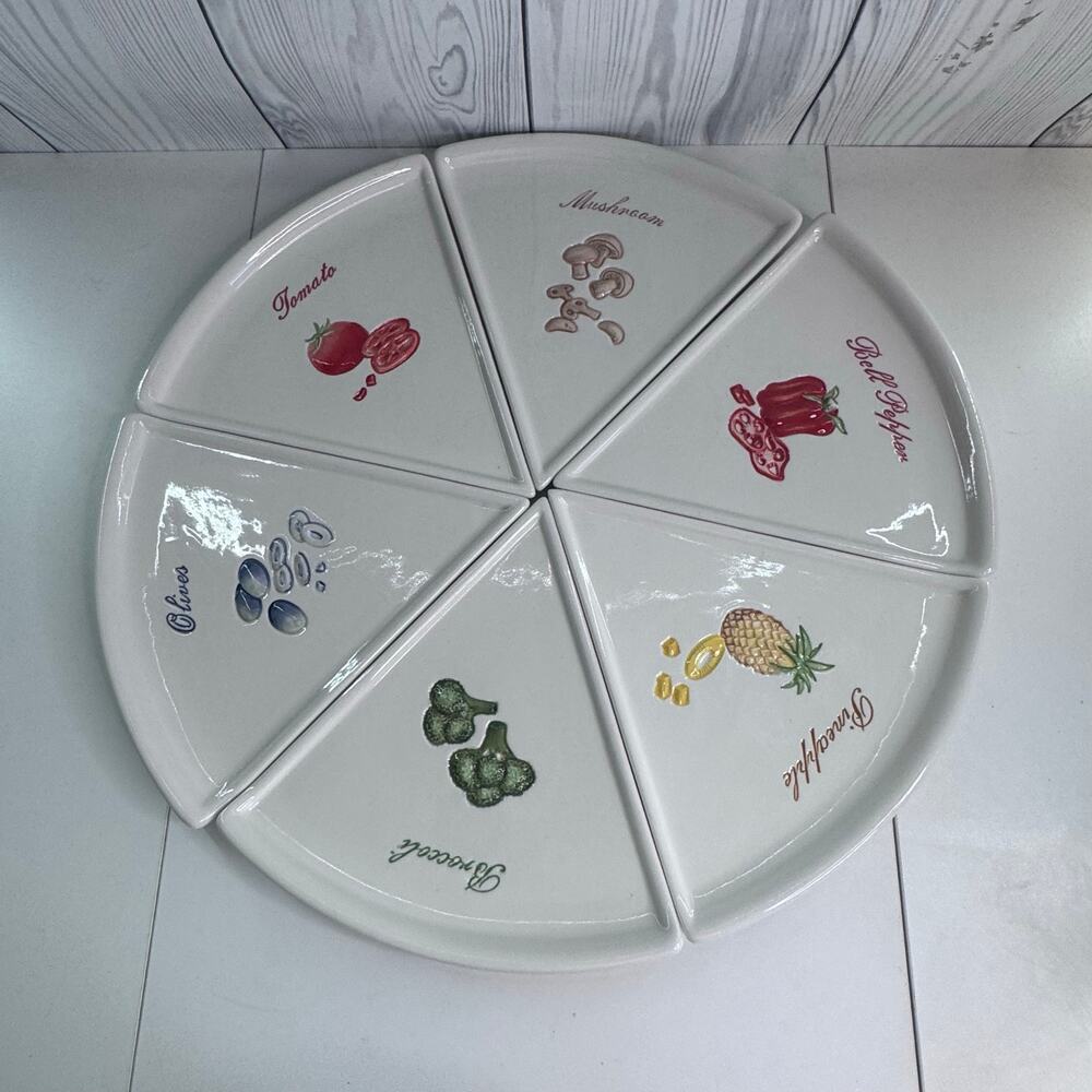 Pottery Barn Pizza Buono Set of 6 Wedge Shaped Dessert Plates Fruit Vegetable